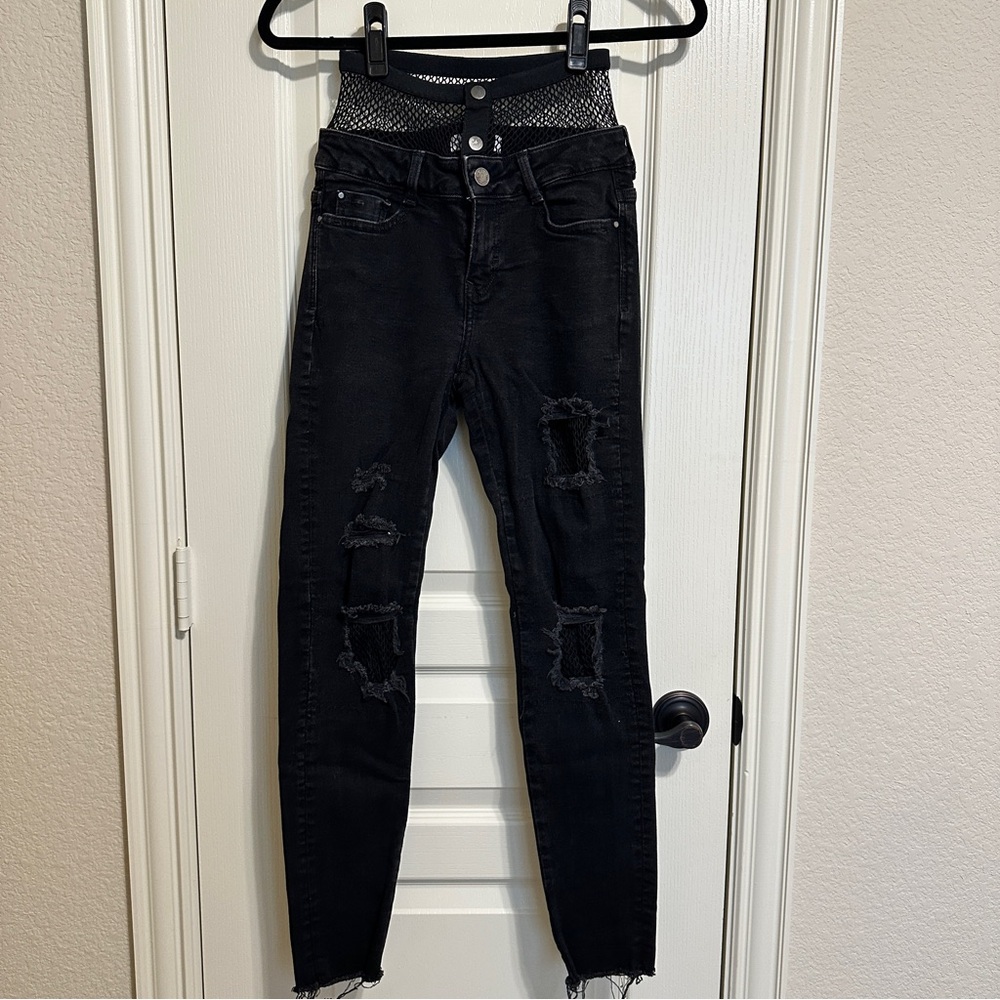 Zara Black Skinny Jeans with Distressed Knees